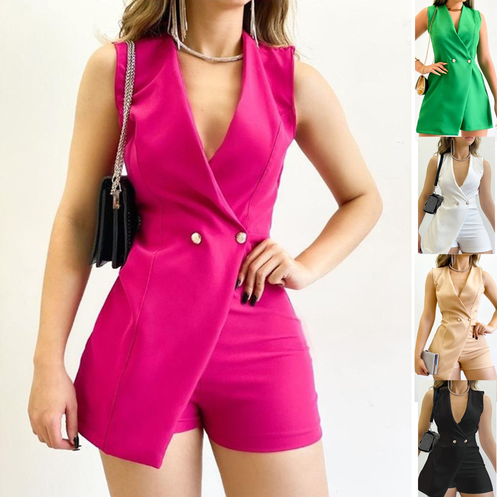 Cross-border European and American Amazon Solid Color Sleeveless Slim-fit Sexy Fashion Slim-fit Professional Office Out-of-the-way Sleeveless Clothes