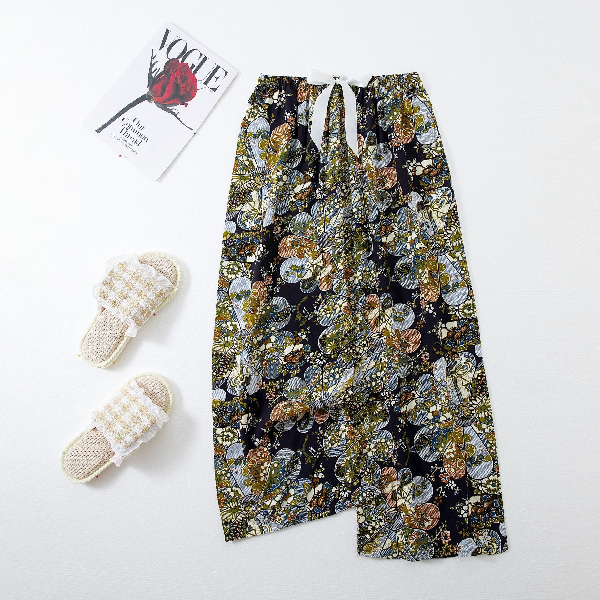 Picture of Cotton silk pajama pants women's spring and summer artificial cotton beach pants can be worn outside plus size cotton silk home wear cropped pants