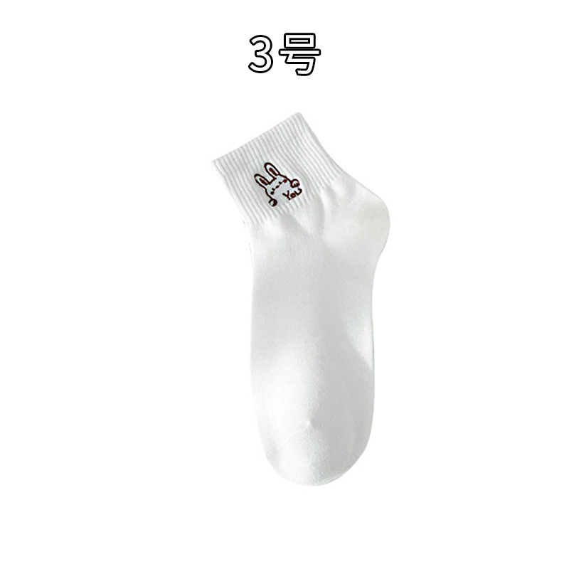 Picture of Women's Socks for Autumn and Winter, White Embroidered Cartoon Mid-Calf Socks, Low-Cut Shallow Mouth Socks, Cute Japanese-Style Short Socks for Women