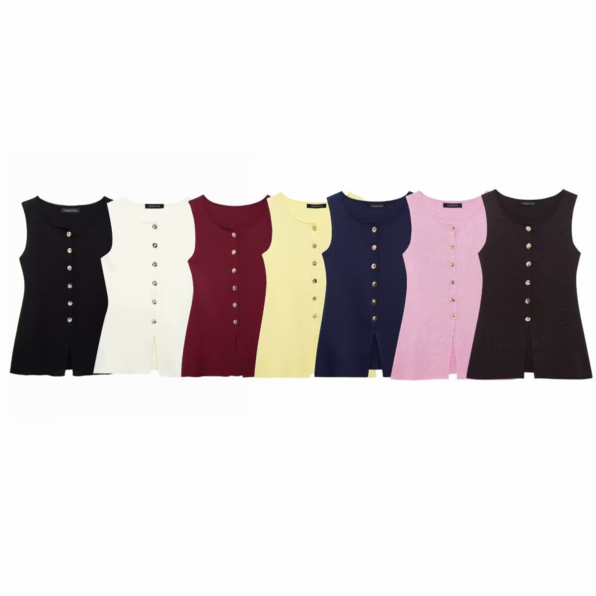 Multicolor Solid Color Knitted Cardigan Vest 205 Spring European and American Elegant Round Neck Single-breasted Slim-fit Vest Top Women's Clothing