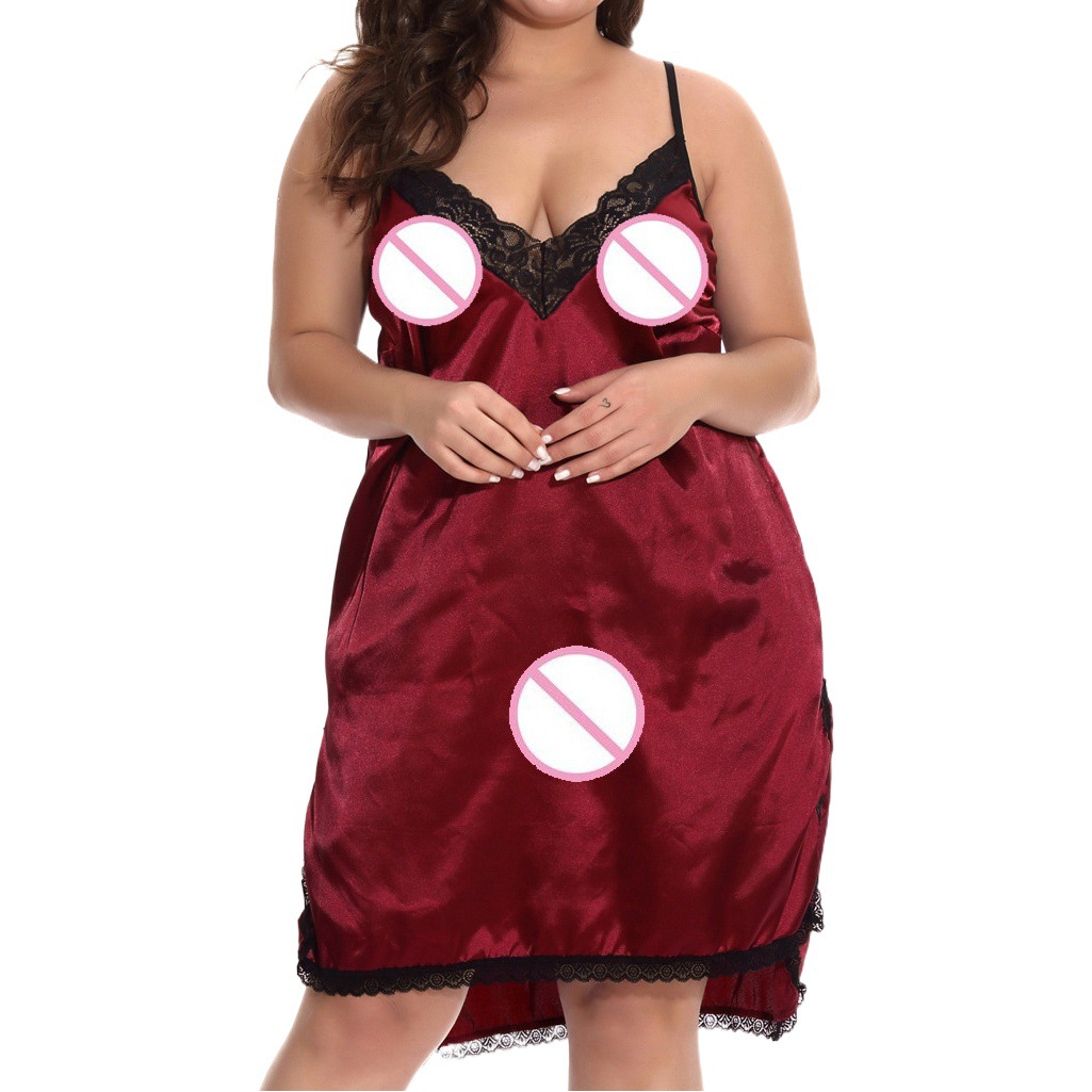 Cross-border wholesale plus size fat woman sexy lingerie satin pajamas suspender skirt bra sexy nightdress 1090