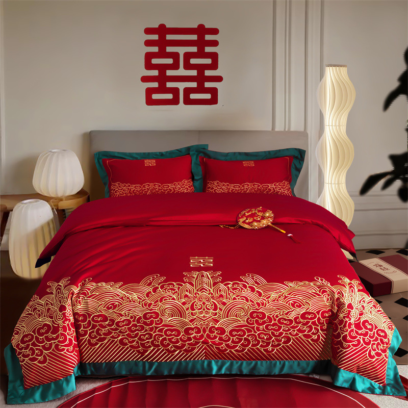 Picture of 100 long-staple cotton high-end new Chinese wedding cotton four-piece wedding cotton national tide red embroidery kit