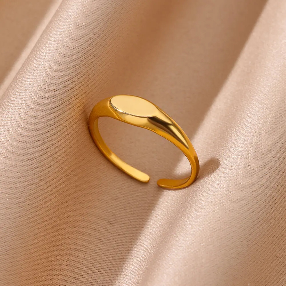 Sex ins style simple cross-border 18K gold-plated stainless steel single plain ring geometric ring ring hot wholesale