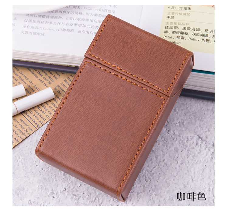 Picture of Pu Leather Flip-Top 20-Pack Thick Cigarette Box Creative Stylish Moisture-Proof Leather Men's Cigarette Box Manufacturer Wholesale