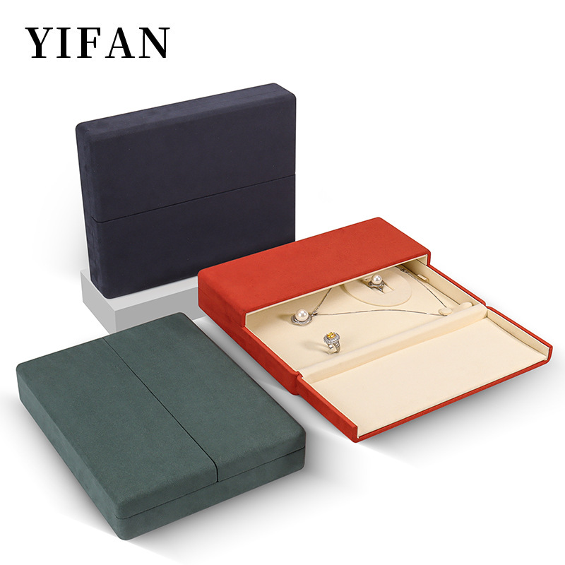 Jewelry microfiber double open three-piece suit box jewelry packing box ring stud earrings necklace jewelry storage box