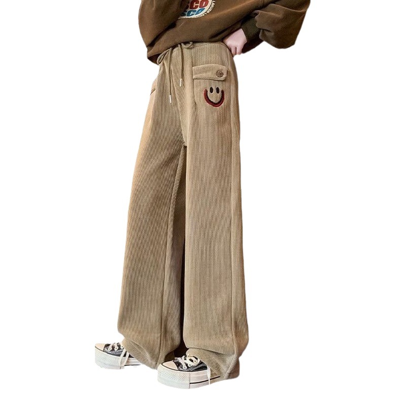 Girls' Winter Fleece-Lined Pants 2025 New Stylish Korean Wide-Leg Pants with Fleece Casual Straight Pants for Older Children