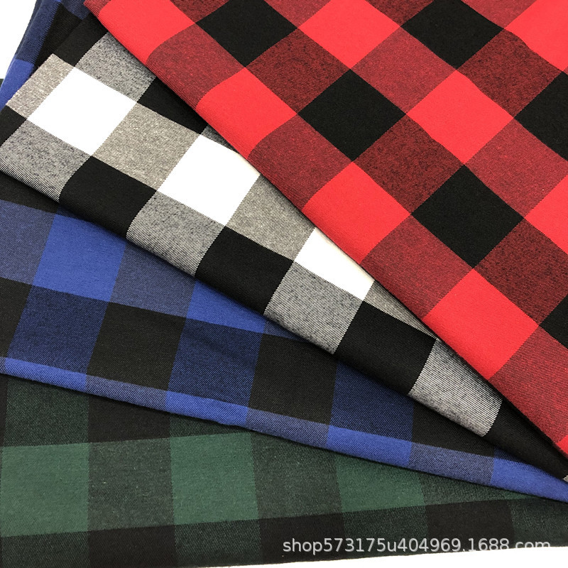 CVC light sanding yarn-dyed large plaid cotton polyester twill flannel shirt fabric children's clothing bags shoes fabric