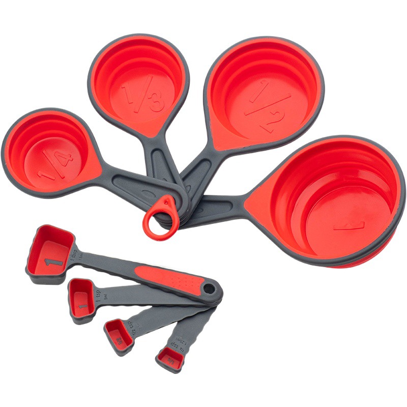 Plastic Collectable Measuring Cup Measuring Spoon Set 8-piece Set Folding Measuring Cup 4-piece Set with Scale Combination Baking Utensils