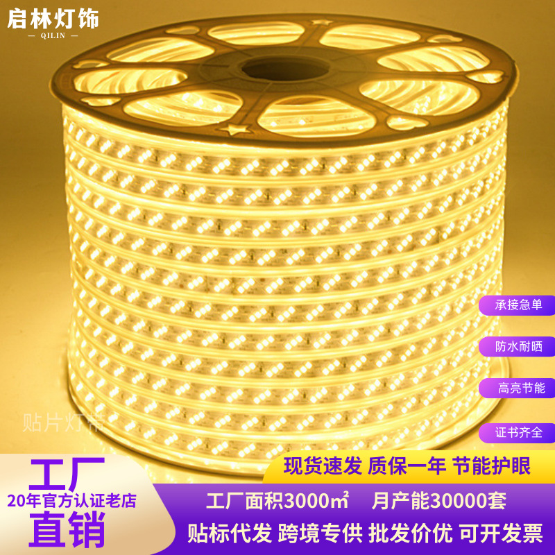 Double-row 2835 high-voltage LED lights with outdoor waterproof 220V high-brightness 180 beads oblique three-row home improvement line lights