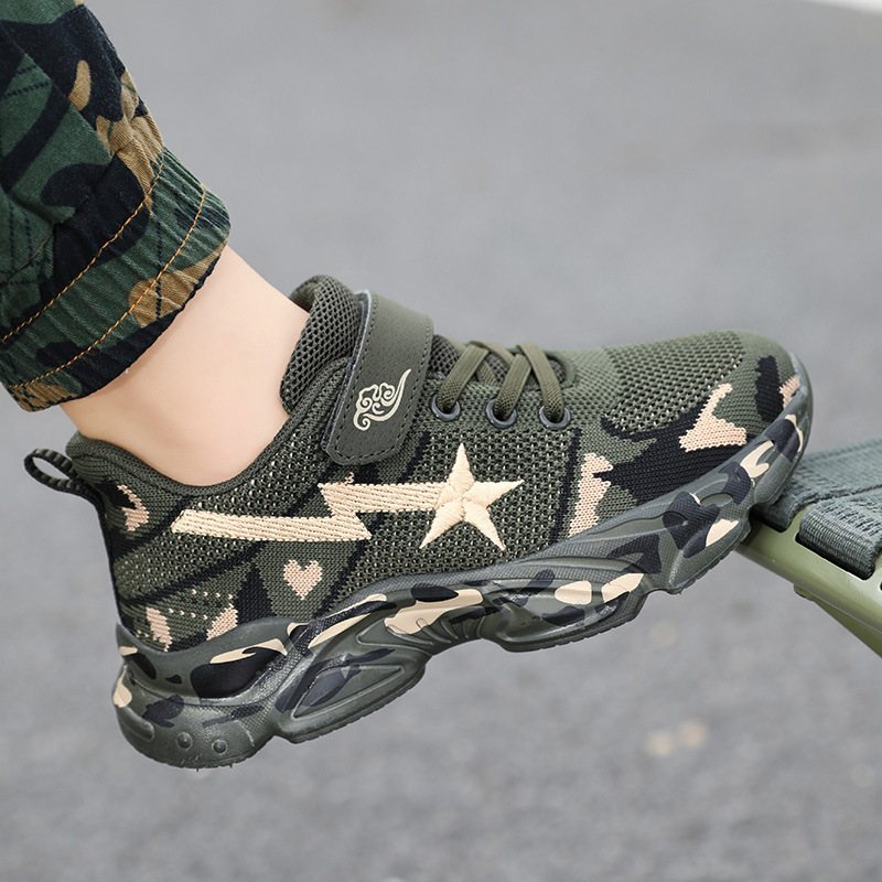 Four Seasons Casual Flying Weaving Camouflage Children's Shoes in stock sneaker Super Light Soft Sole Camouflage Shoes