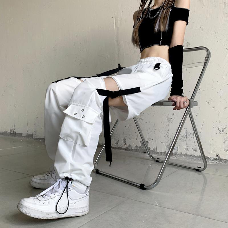 Korean-style Detachable Overalls Women's Loose Slimming Ankle Pants 2024 New High Waist Casual Straight Pants High Street Trendy