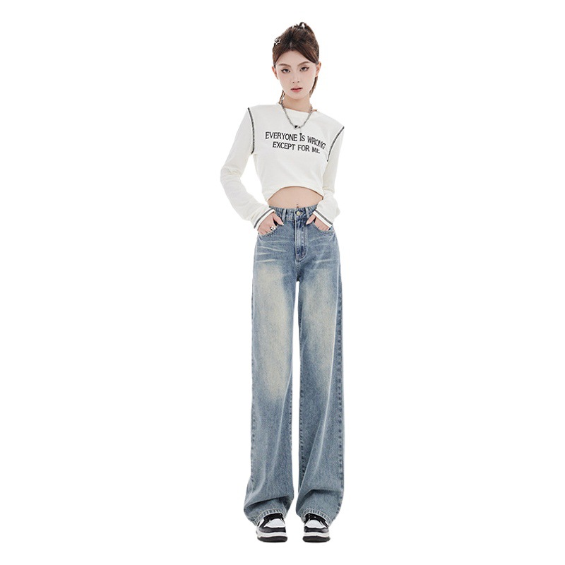 Light-Colored High-Waisted Wide-Leg Jeans for Women Spring 2025 New Style Loose Slimming Look Floor-Length Straight Pants