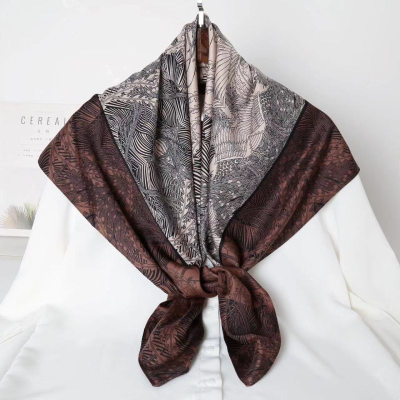 Picture of Autumn and winter all-match shawl animal printed black and white simple large square 90*90CM imitation silk twill silk scarf for women