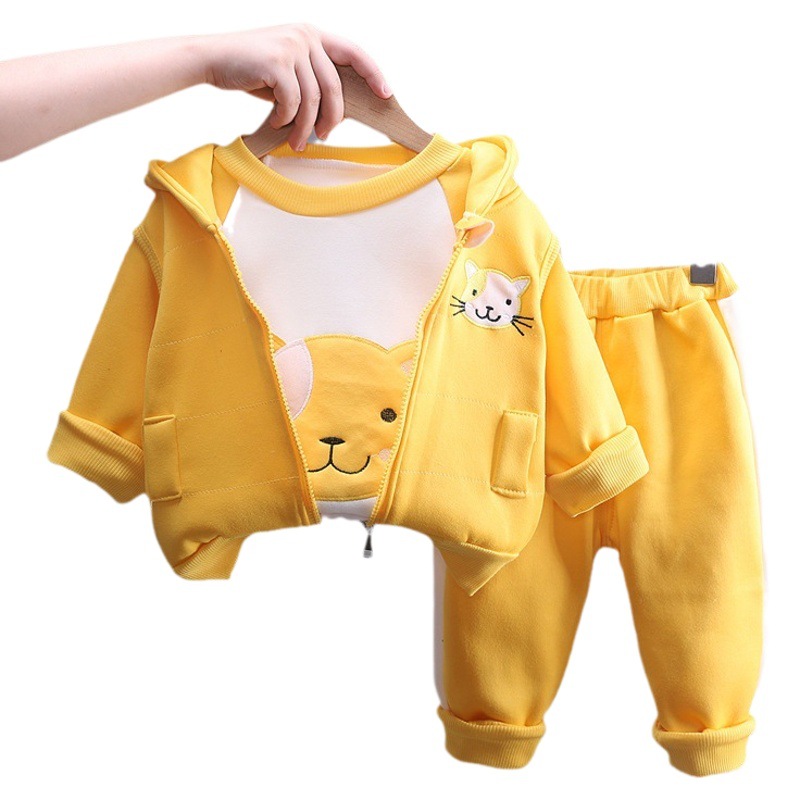 Autumn New style children's fashionable spring and autumn cartoon kitten vest long sleeve three-piece suit fashionable girls casual suit