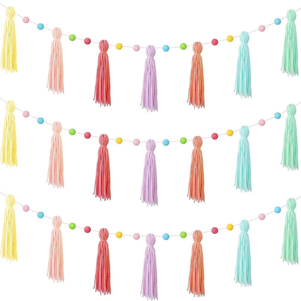 Cross-border wall decoration Bohemian tassel ins wind home party rain silk Pom Pom tassel wreath banner decoration