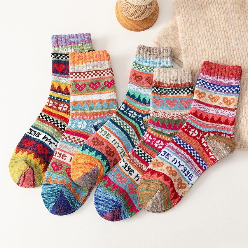 Cross-border Amazon Winter Thickened Socks Women's Winter Warm Thickened Wool Socks Ethnic Style Women's Socks Cotton