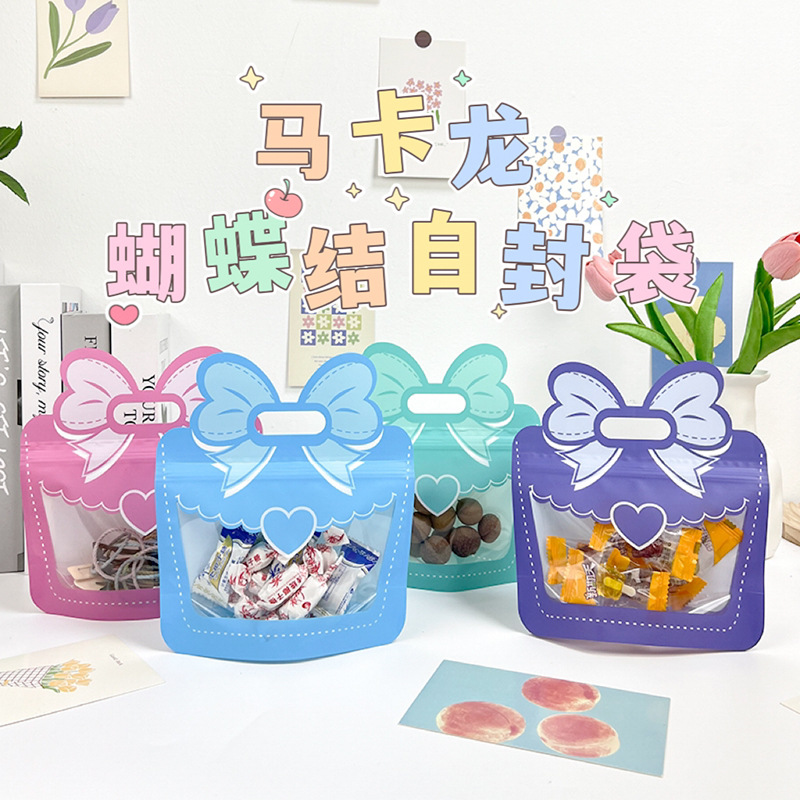 Cute Bow Plastic Portable Self-standing Bag Snack Gift Bag Children's Advanced Sense Accompanying Gift Bag Gift Bag