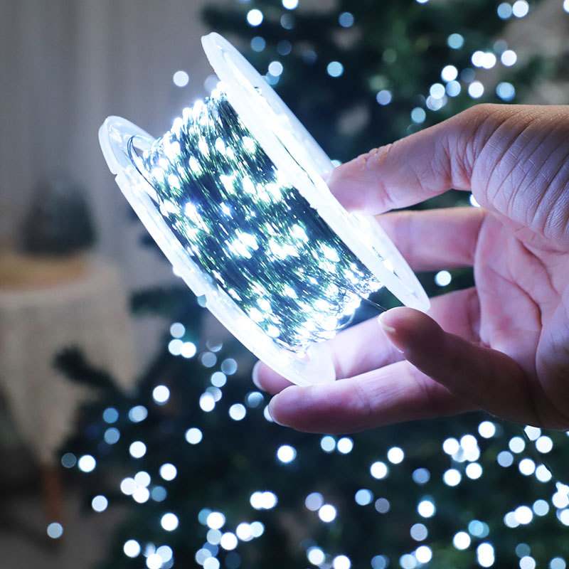 Picture of Christmas Tree Light String Led Star Decoration Atmosphere Light with Dark Green Copper Wire Outdoor Waterproof Christmas Decoration Lights