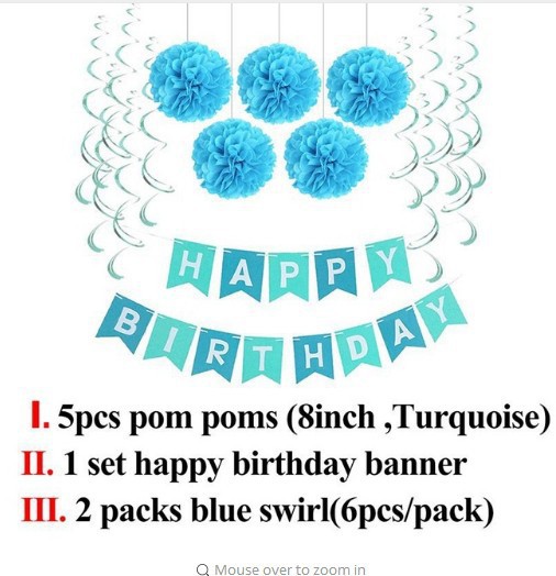 Picture of Amazon Birthday Holiday Party Wedding Decoration Supplies Paper Flower Ball Tassel Spiral Charm Birthday Flag
