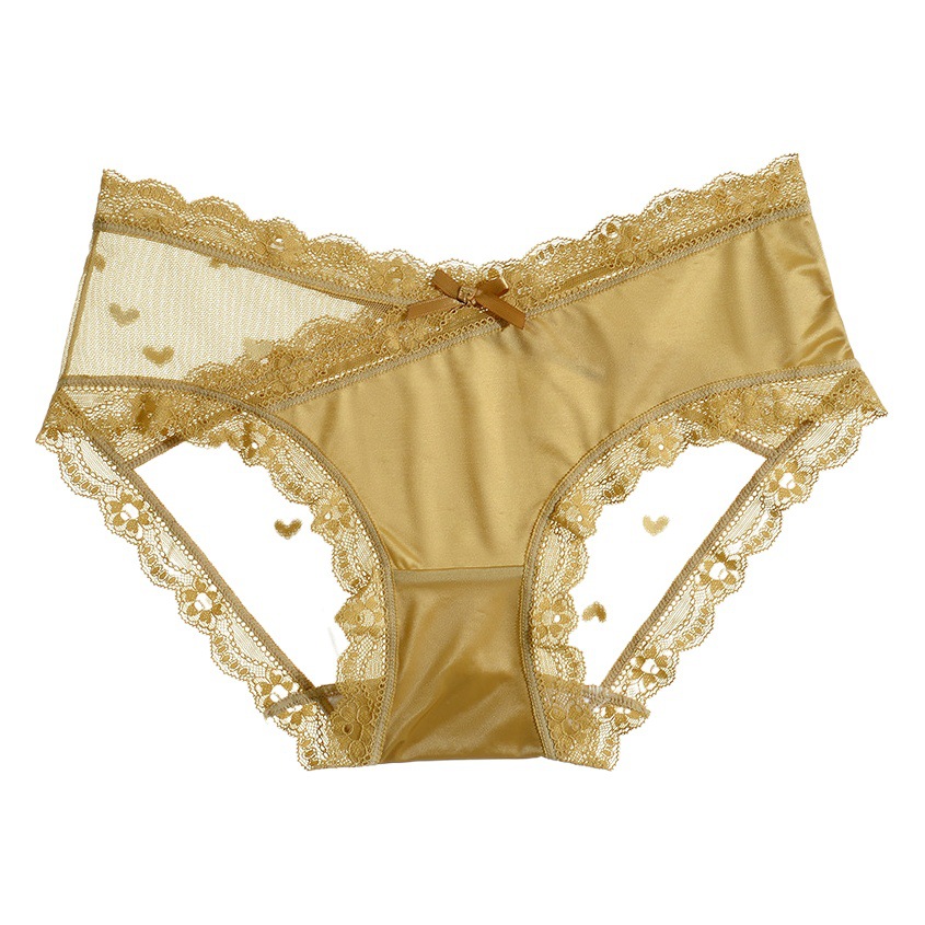 Underwear Women's Lace Sexy Seamless Mid-Waist Silk Antibacterial Crotch Pregnant Women V-Shaped Ice Silk Large Size Briefs Wholesale