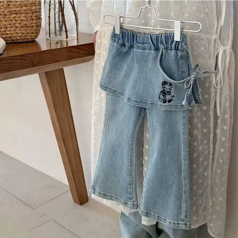 Girls' Spring Jeans 2025 Korean Style New Children's Fashionable Blue Sparkle Pants Baby Girls' Slim-fit Trendy Pants
