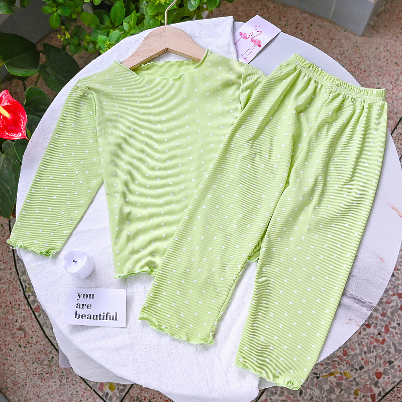 Picture of Children's Pajamas Summer Thin suit Dot Western Girl's Summer Two-piece Home Clothes Children's Air-conditioning Clothes Women