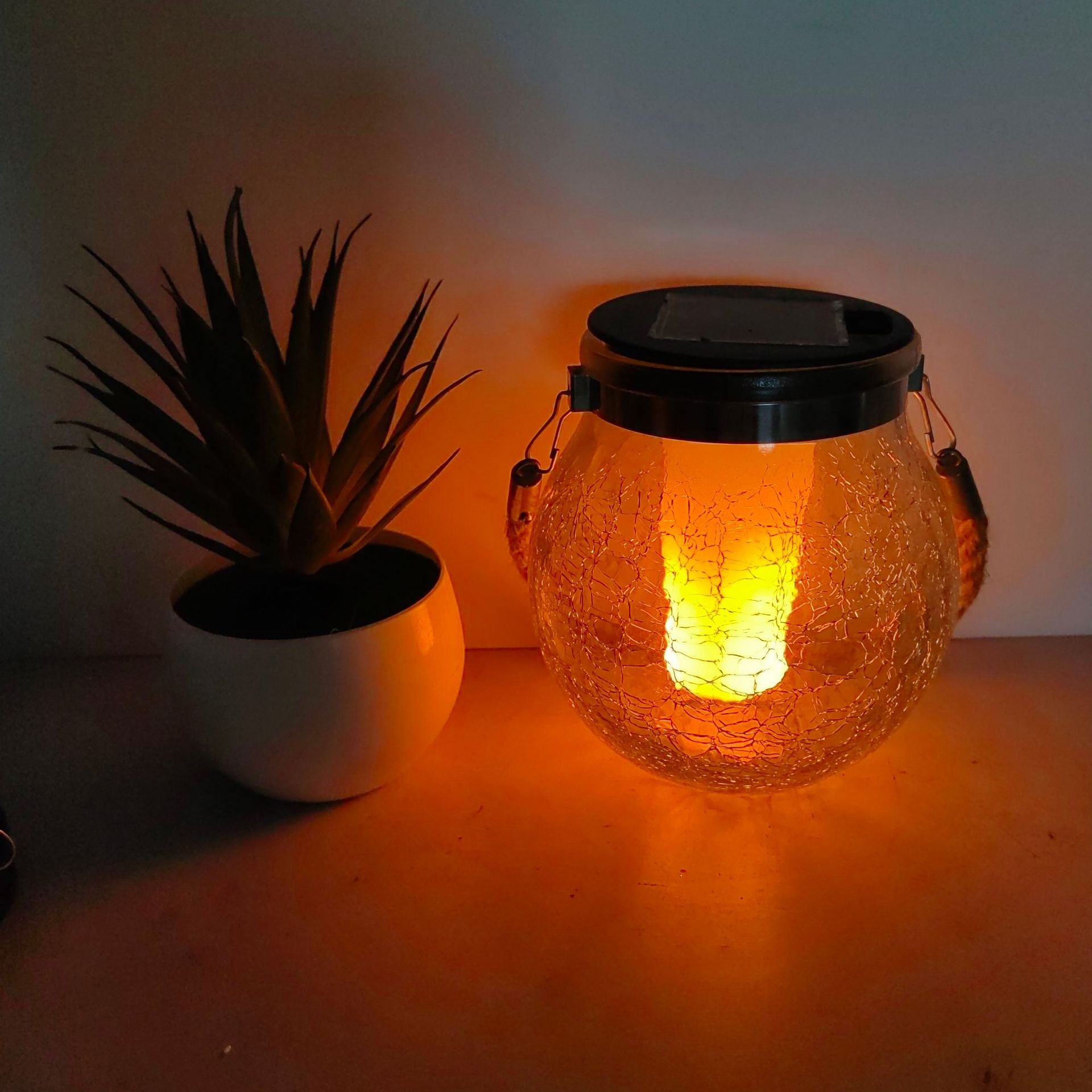 Solar Crackle Lamp Outdoor Courtyard Glass Hanging Lamp Wishing Creative Decoration Christmas Mason Jar Flame Lamp