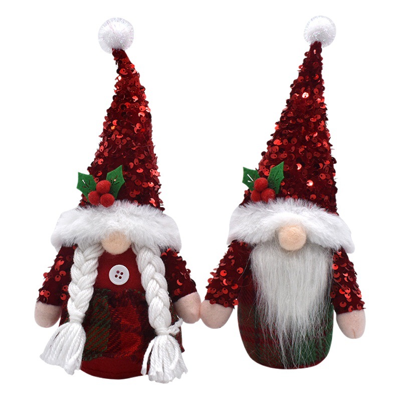 2024 New Christmas Ornaments Sequined Red Hat Christmas Faceless Doll Ornaments Christmas Decorative Supplies