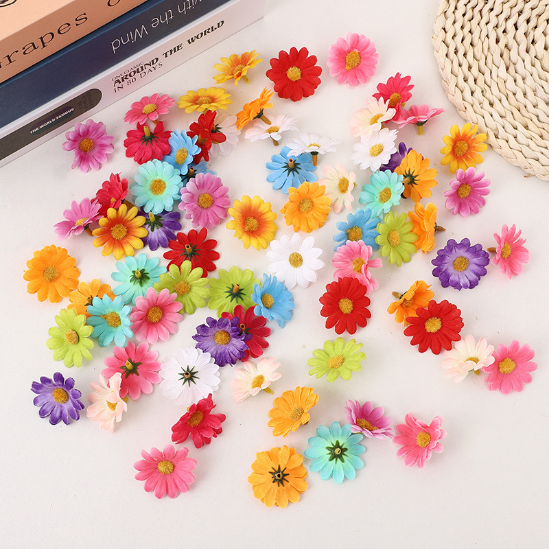 Picture of Simulated 4cm Small Chrysanthemum DIY Sun Flower Head Small Daisy Arch Road Leading Flower Arrangement Flower Garland Head Jewelry Wholesale