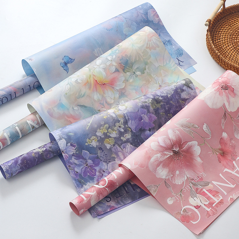 Changyi Wholesale New Sicilian Oil Painting Wind Wrapping Paper Handmade Flower bouquet Wrapping Art Paper Flower Shop Material
