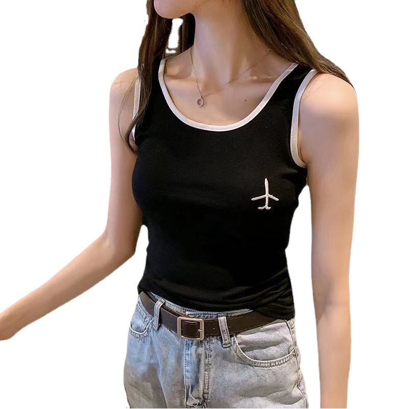 2022 New Arrival All-Match Korean-Style Letter Embroidered Camisole Vest Women's Outer Wear Sleeveless T-Shirt Slimming Base Top Trendy