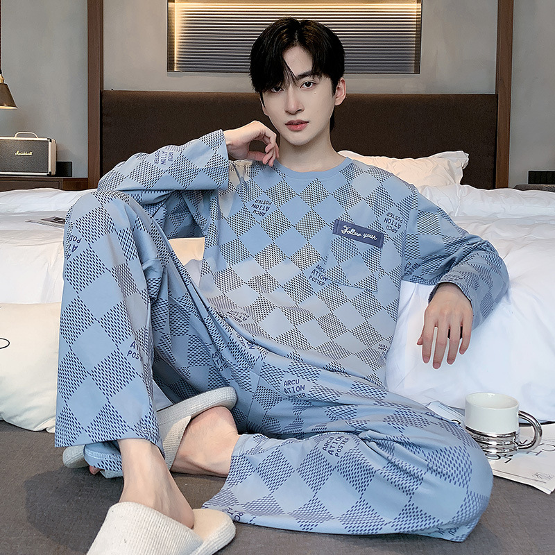 Picture of Men's Pajamas Spring and Autumn New Cotton Long-sleeved Trousers Men's Youth Casual High-end Home Clothes suit