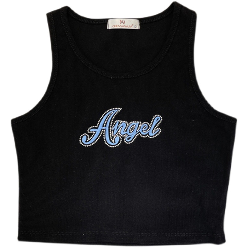 Heavy Industry Silver Line Blue Letter Embroidered Vest Women's 2021 Summer All-match Outer Wear I-letter Top Sleeveless Short T