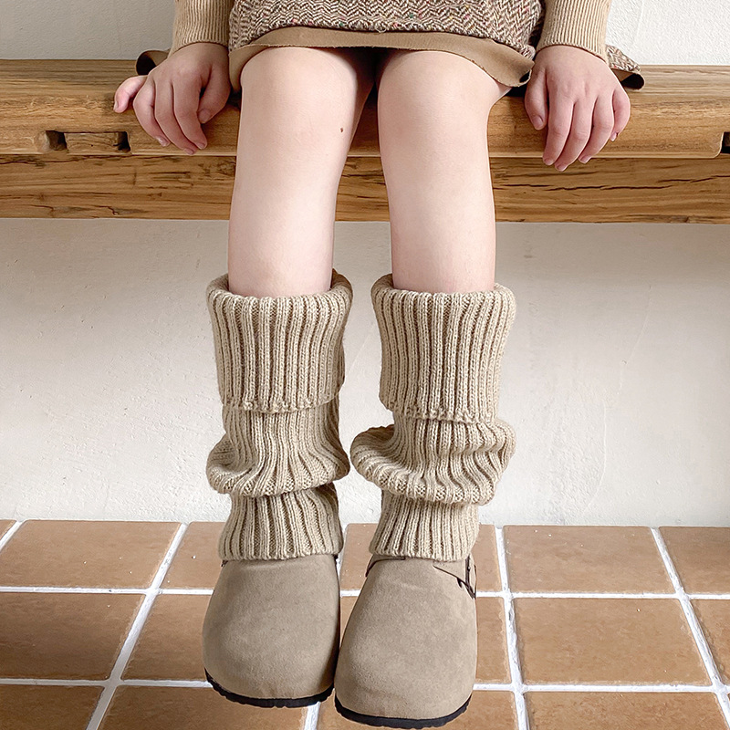 Picture of Socks Women's Autumn and Winter Children's Flip Wool Stacking Socks Thick Needle Thickened Grey Warm Korean Girl's All-match Middle Tube