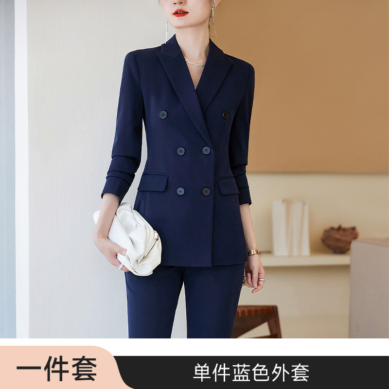 Picture of navy blue Suit Jacket Women's Autumn and Winter 2023 New Temperament Double-breasted Professional suit Work Clothes Dress Suit