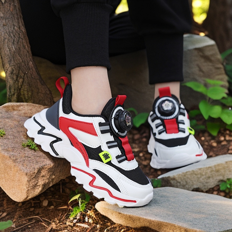 Boys' shoes 2024 spring mesh breathable new large children's sneaker boys rotating buckle children's shoes tide
