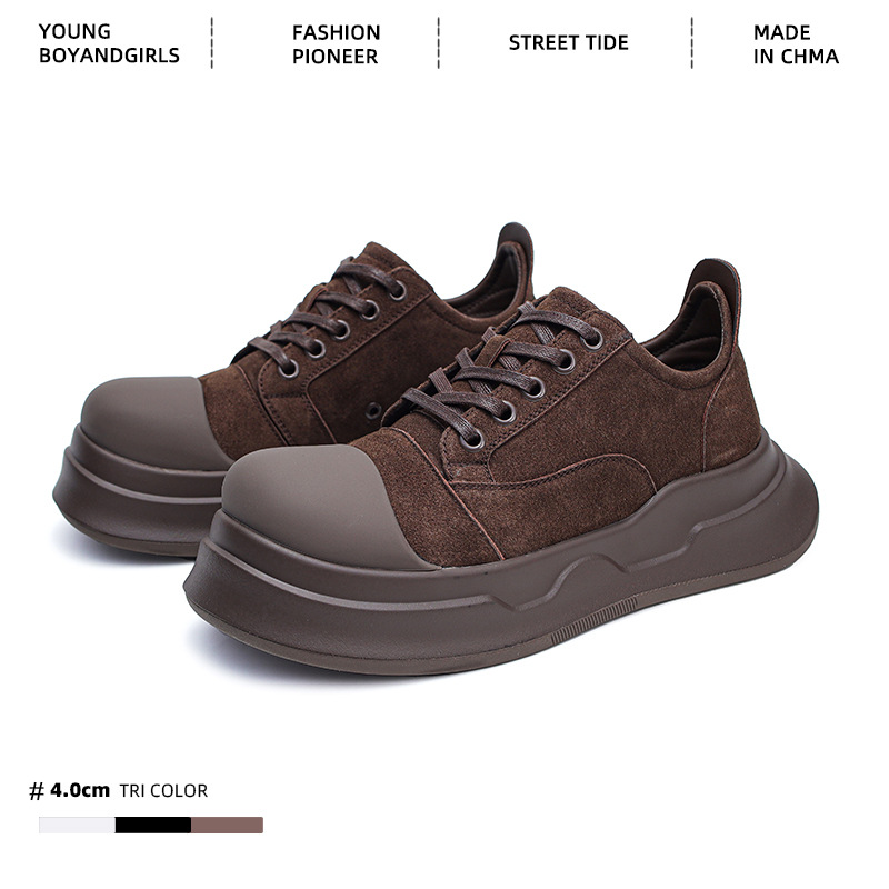 Vintage Coil Solid Color Shoes Men's 2024 Autumn and Winter New All-match Ugly Cute Big Toe Shoes Increased Lightweight Thick Sneakers