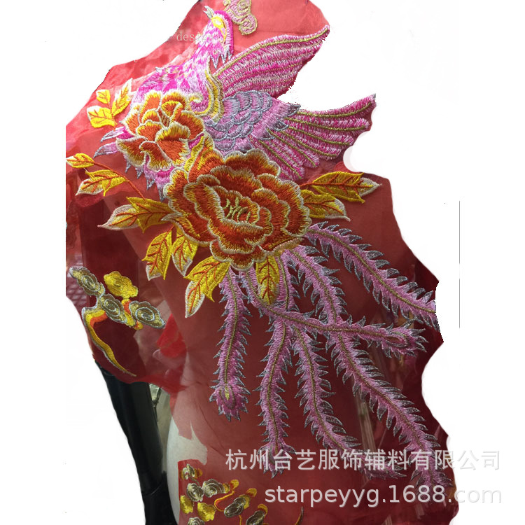 jubilant red net phoenix 4 clouds Teng embroidered piece cheongsam dress accessories clothes decorations DIY