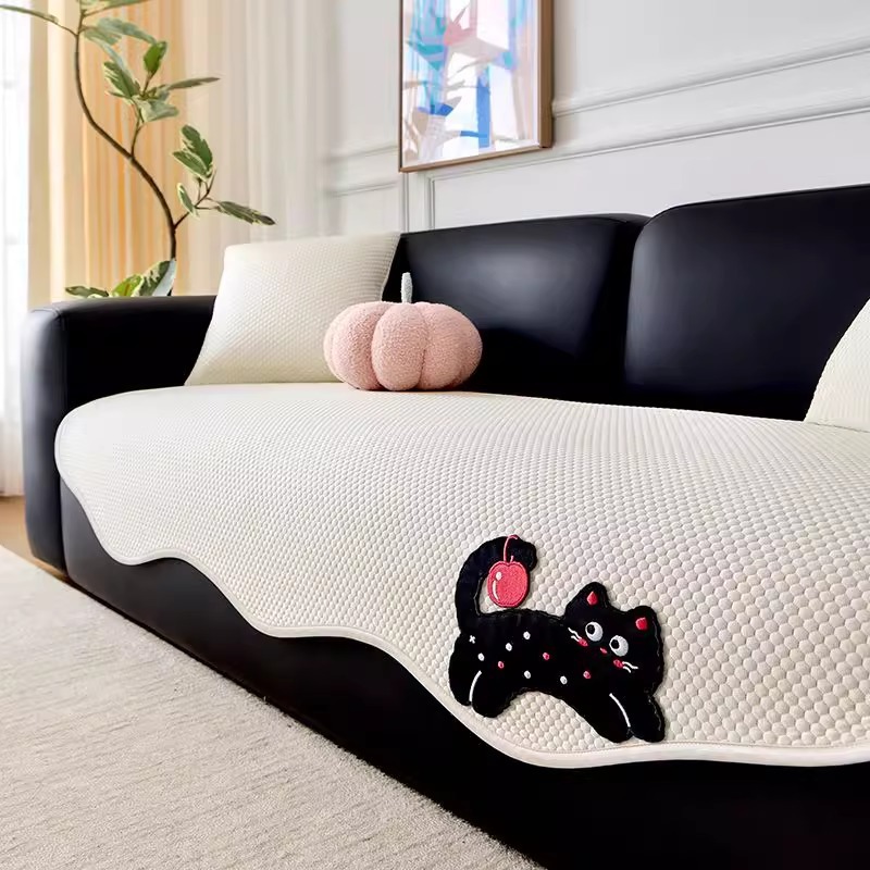 High-End Ice Silk Cool Sofa Cushion, Universal for All Seasons, New Summer Fixed Anti-Slip Straight Row Cushion Cover