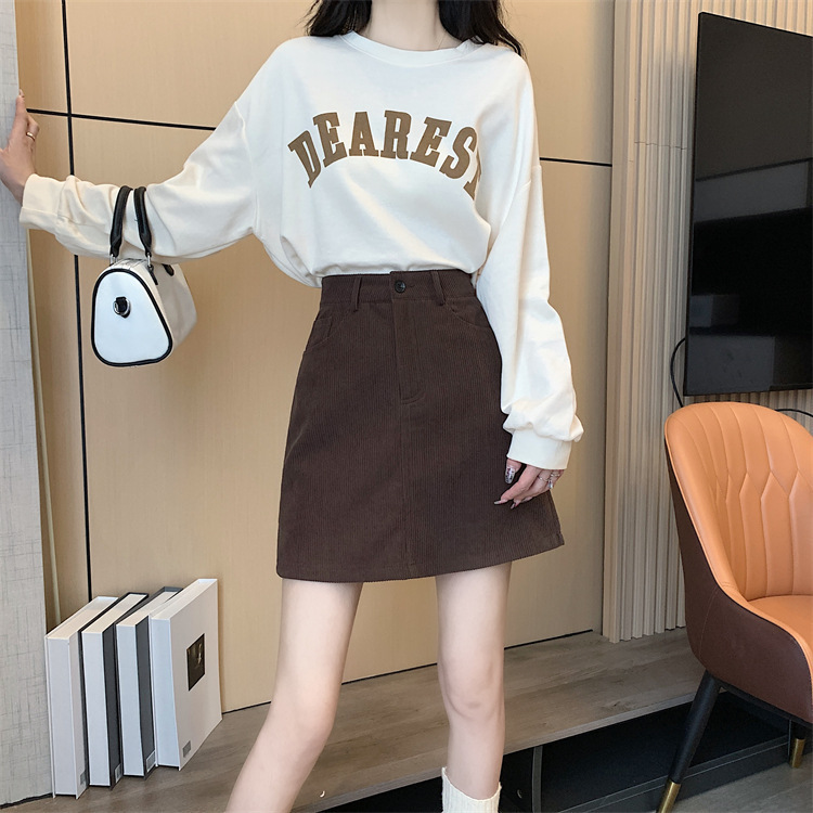 A- Line Hip Skirt Small High Waist brown New Corduroy Skirt Women's Maillard Vintage Autumn and Winter