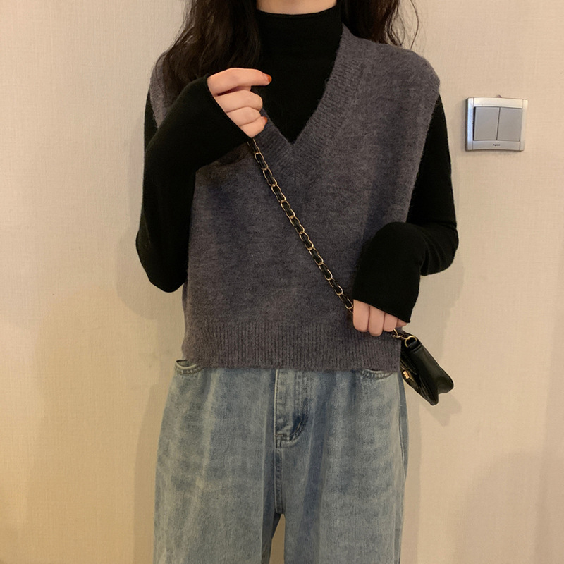 Picture of Loose V-neck short sweater vest vest coat autumn and winter New Internet celebrity Blue temperament knitted vest for women fashion