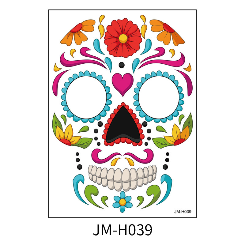 Picture of Cross-Border Waterproof and Sweat-Proof Day of the Dead Masquerade Funny Makeup Temporary Stickers Halloween Face Tattoo Stickers