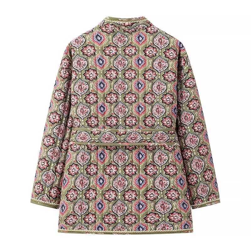 Picture of European and American Style Foreign Trade Women's Clothing New 2024 French Retro Belt Loose Long-Sleeved Printed Cotton Coat Wholesale
