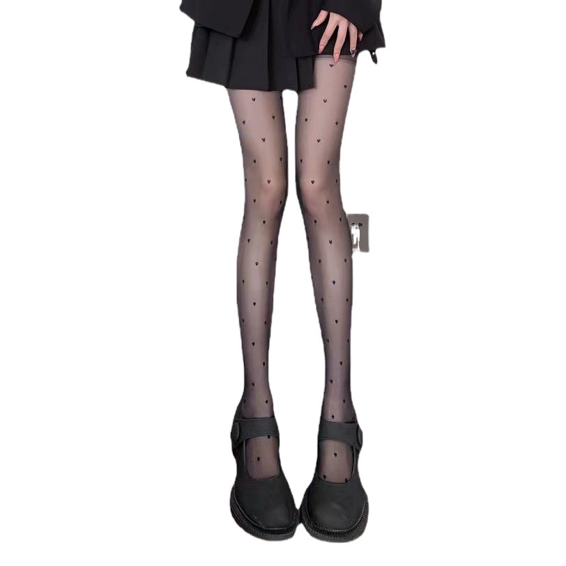 TikTok JK Summer Internet Popular Thin Black Silk Stockings Women's Printed Love Wave Dot Sexy Silk Stockings Women's Pantyhose