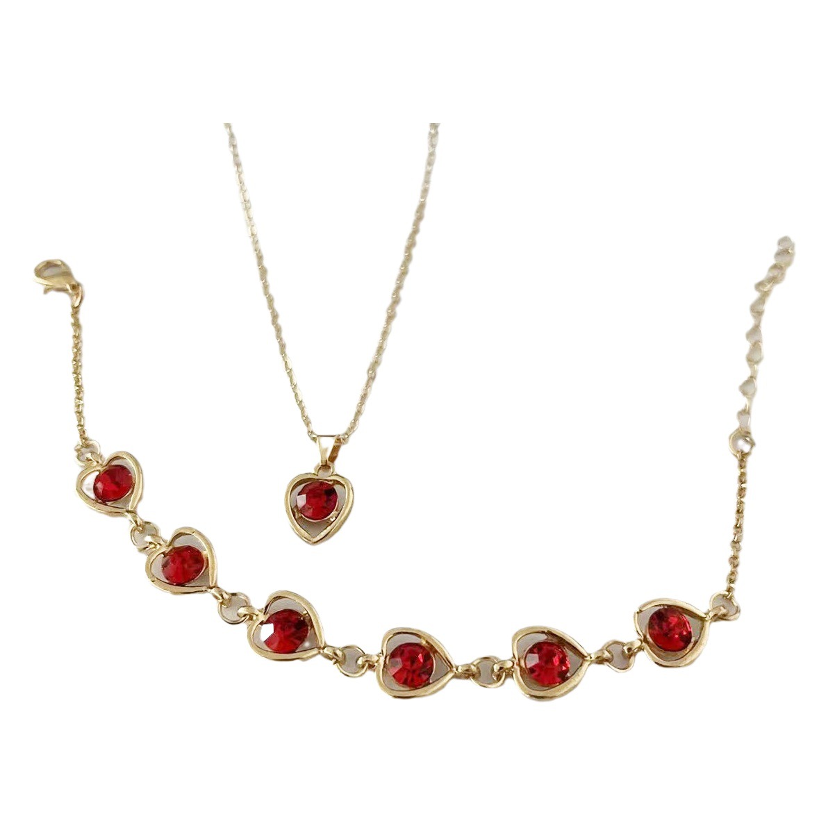 Europe and the United States cross-border new jewelry hollow love color diamond earrings jewelry set Fashion necklace ring 4-piece set
