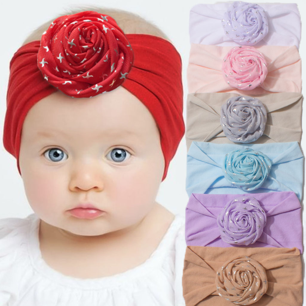 European and American New Cute Baby Flower Solid Color Elastic Hair Band Nylon Headband Hair Accessories Comfortable Children Hair Accessories