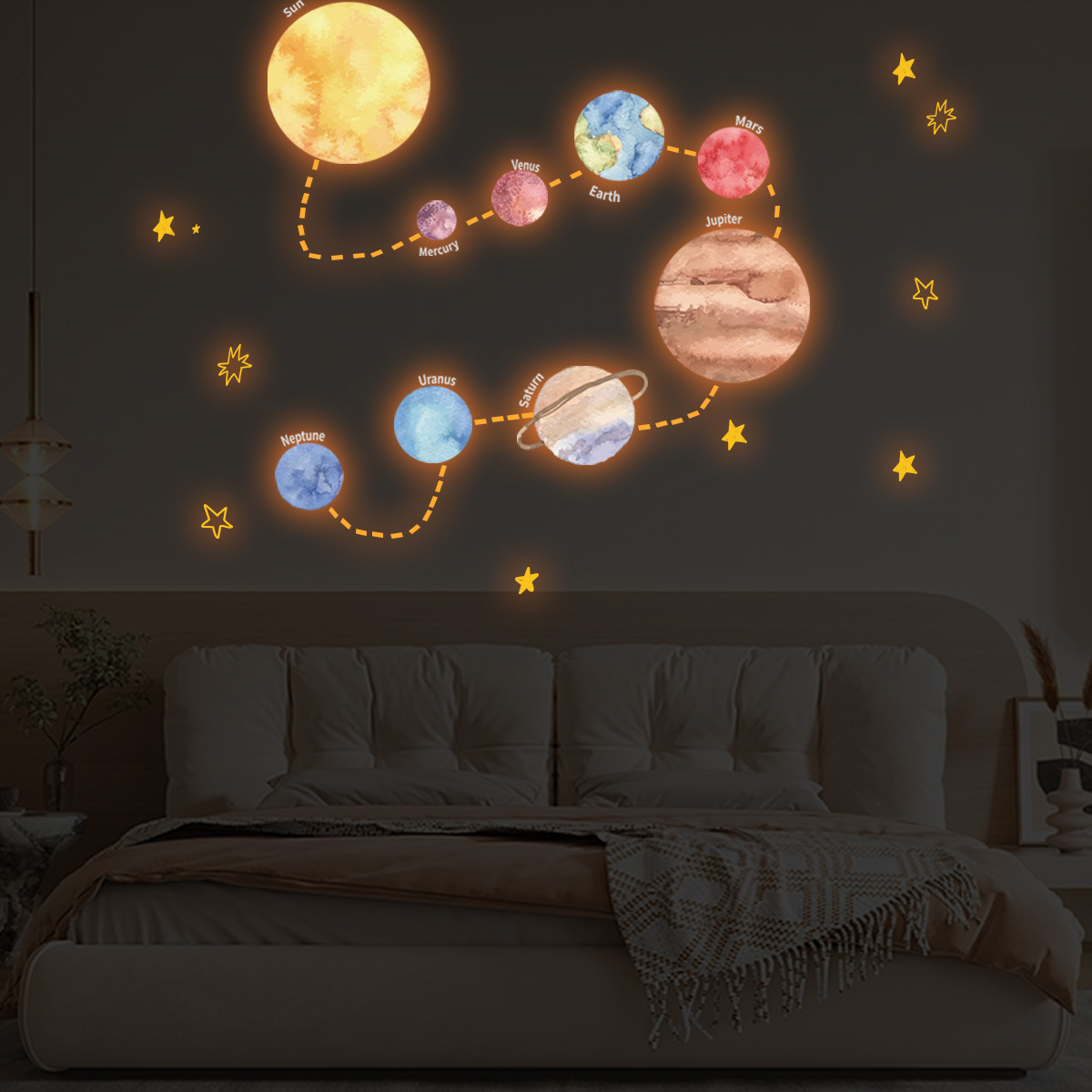 Luminous cross-border new star planet connection combination luminous decorative self-adhesive wall stickers
