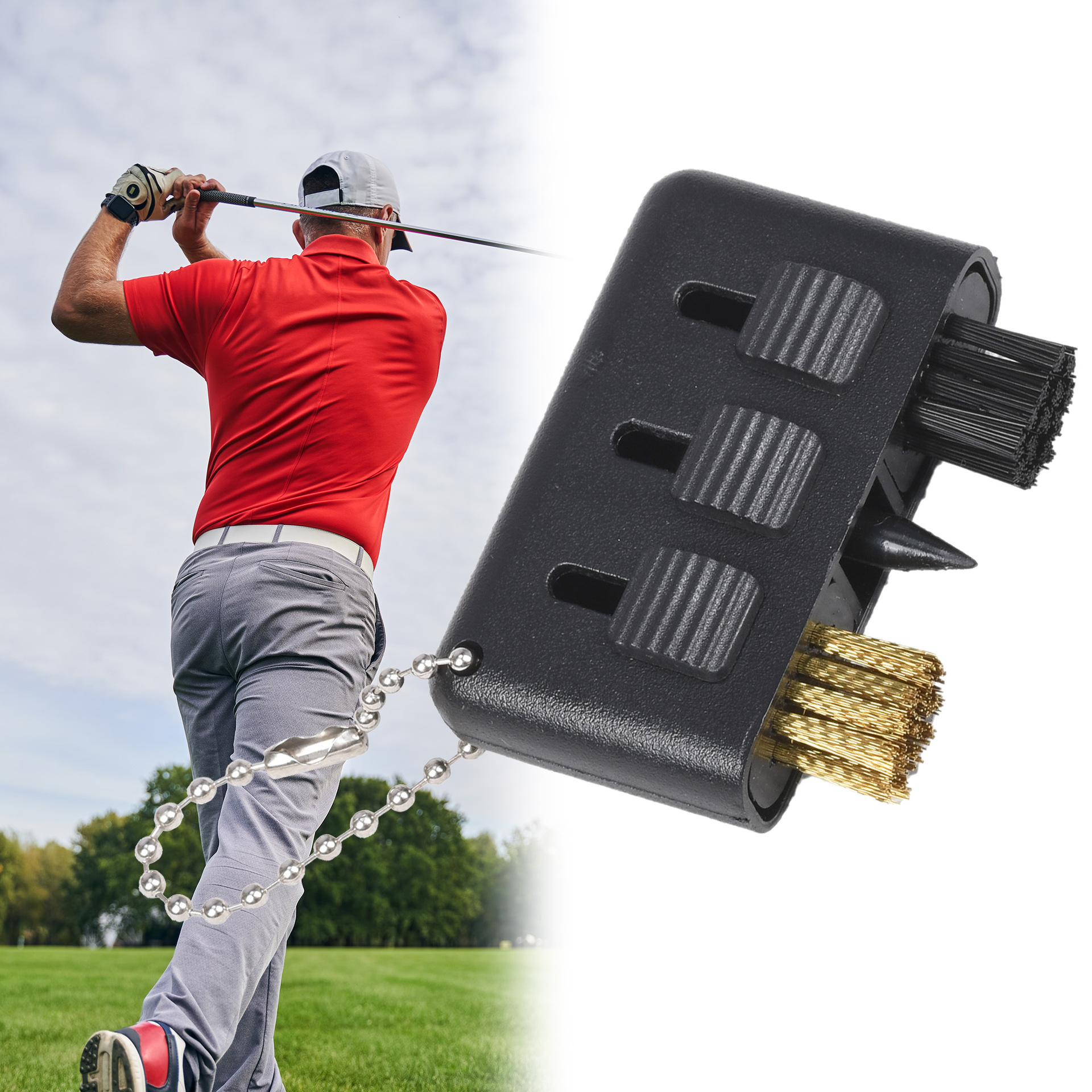 Golf Club Three-Purpose Brush Three-In-One Cleaning Brush Ball Head Cleaning Brush Golf Club Cleaning Tool