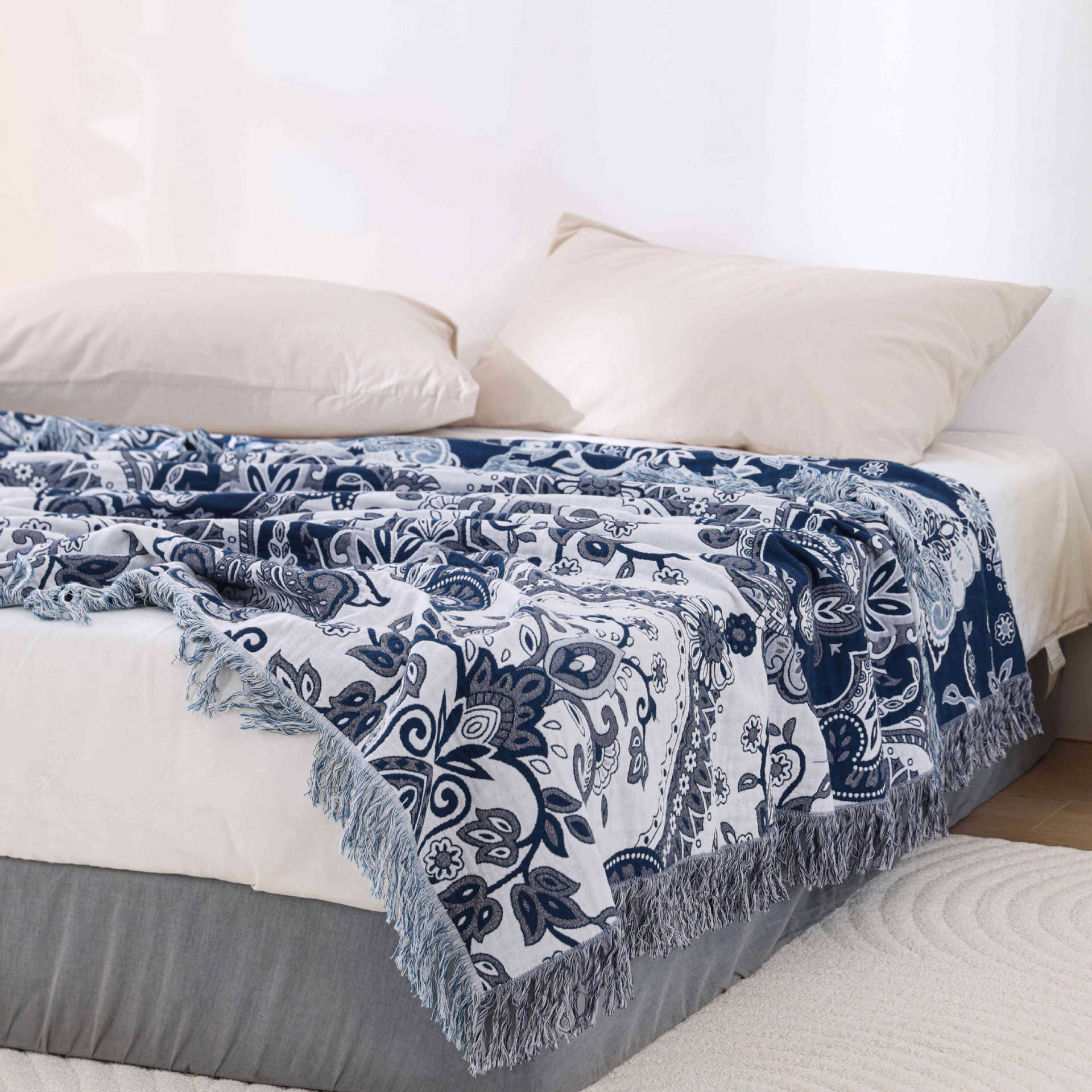 Pure Cotton Multi-Layer Tassel Edge Gauze Towel Quilt Sofa Towel Pure Cotton Casual Nap Cover Blanket Summer Single Double Quilt
