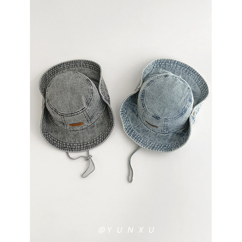 Picture of Yunxu/Japanese Style Versatile Fashionable Leather Label Retro Washed Denim Fisherman Hat for Women Outdoor Camping Style Mountaineering Hat for Men
